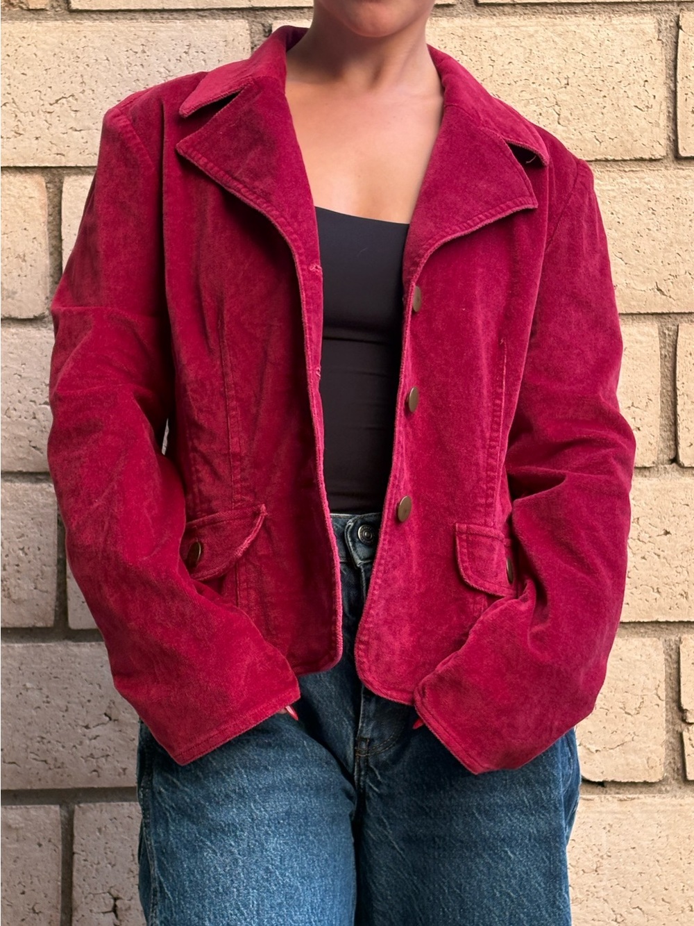 Red Rover Y2K Raspberry Velvet Fitted Blazer Jacket
